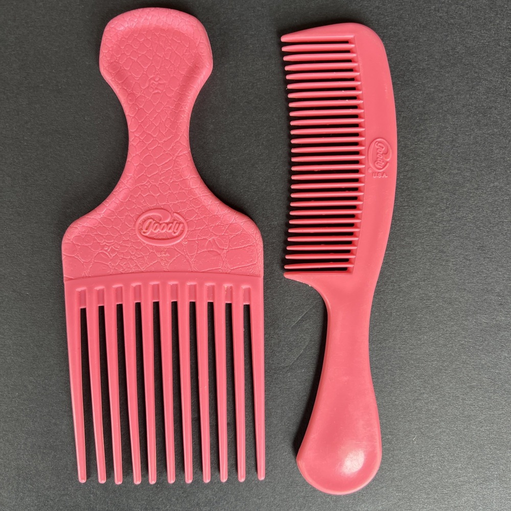 VTG GOODY Pocket Hip Comb & Textured Hair Pick Pink 6 1/2 Inch RETRO USA